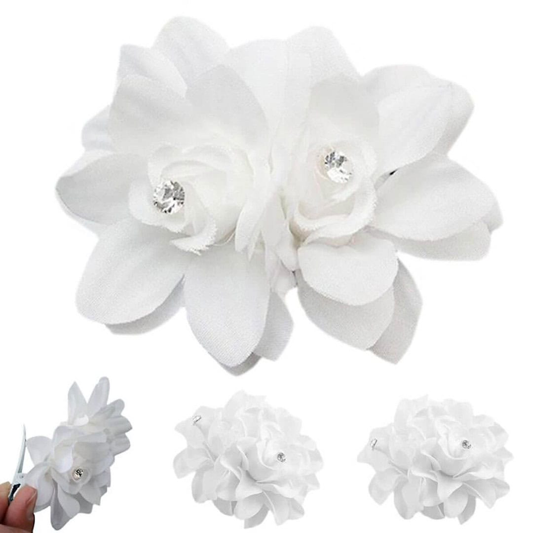 ts0046-(6)-W Νυφικό Χτενάκι- Κλιπ σε σχήμα λευκών λουλουδιών και στρας - Image 1
