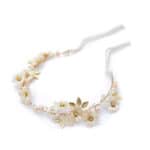 Νυφική Κορώνα- Στεφάνι με πέρλες, στρας και λουλουδάκια σε χρυσό χρώμα