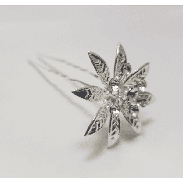 Νυφικό Τσιμπιδάκι- Φουρκέτα Μεγάλο λουλούδι Ασημί 02 - Image 2