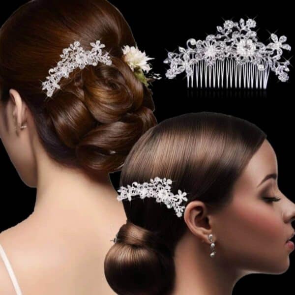 Νυφικό Χτένακι  με στρας και κρύσταλλα Bridal Λουδούδια 11cm - Image 6