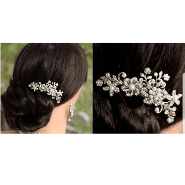 Νυφικό Χτένακι  με στρας και κρύσταλλα Bridal Λουδούδια 11cm - Image 2