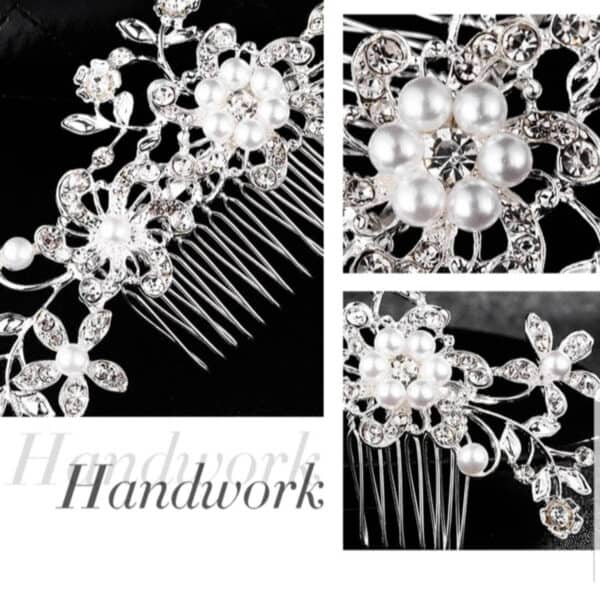 Νυφικό Χτένακι  με στρας και κρύσταλλα Bridal Λουδούδια 11cm - Image 4