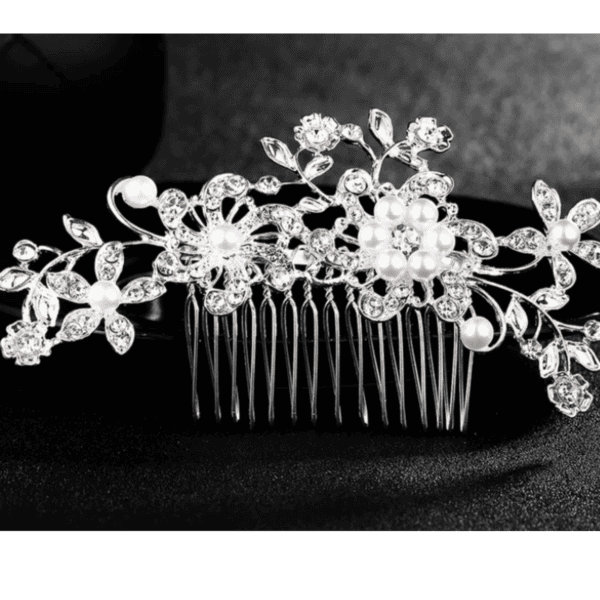 Νυφικό Χτένακι  με στρας και κρύσταλλα Bridal Λουδούδια 11cm - Image 3