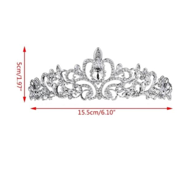 Νυφική Κορώνα- Τιάρα με κρύσταλλα  ασημί ύψους 4,50cm με χτενάκι στήριξης - Image 5