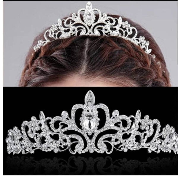 Νυφική Κορώνα- Τιάρα με κρύσταλλα  ασημί ύψους 4,50cm με χτενάκι στήριξης - Image 3