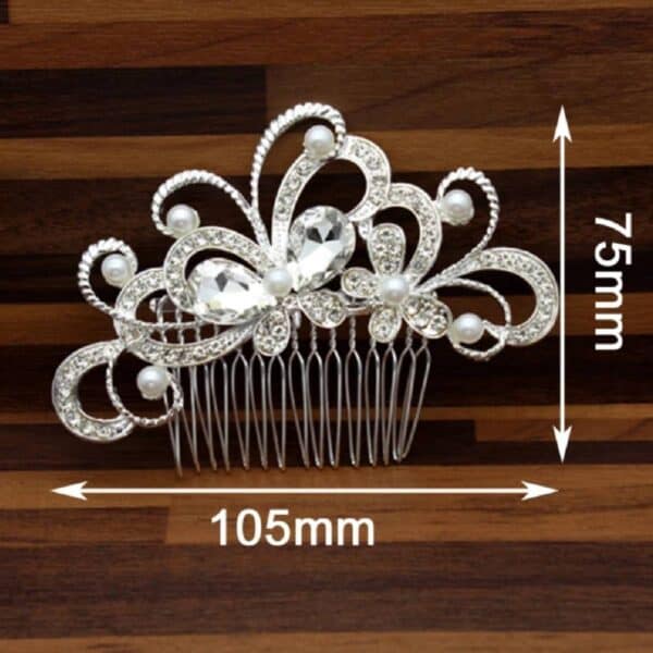 Νυφικό Χτενάκι  με στρας και κρύσταλλα Bridal πεταλούδα με πέρλα 10,50cm - Image 2
