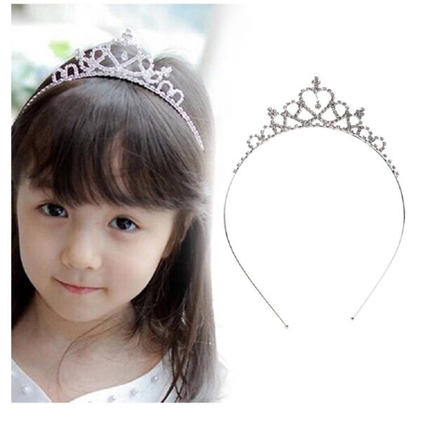Παιδική τιάρα- κορώνα στέκα  Πάρτυ Γενεθλίων με κρύσταλλα ασημί για βάφτιση και παρανυφάκια - Image 2