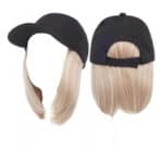 Γυναικείο μαύρο καπέλο με ραμμένα μαλλιά στο κάτω μέρος- Ξανθό χρώμα