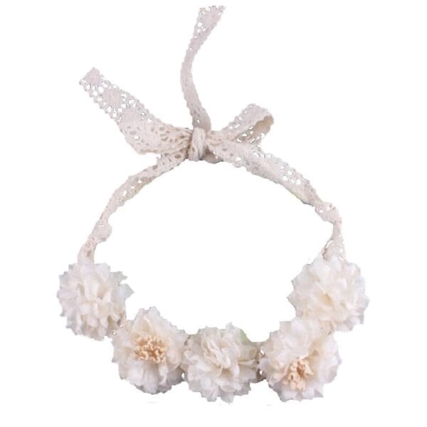 Παιδικό-βρεφικό λευκό-ιβουάρ στεφάνι-κορδέλα λουλουδιών με δαντέλα για βάφτιση και παρανυφάκι - Image 3