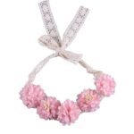 Παιδικό-βρεφικό Ροζ στεφάνι-κορδέλα λουλουδιών με δαντέλα για βάφτιση και παρανυφάκι