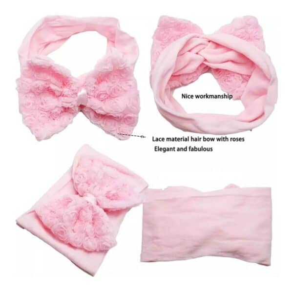 Παιδική- Βρεφική Μαλακή κορδέλα μαλλιών με Τριανταφυλλένιο φιόγκο Somon 0-6 χρονών - Image 3