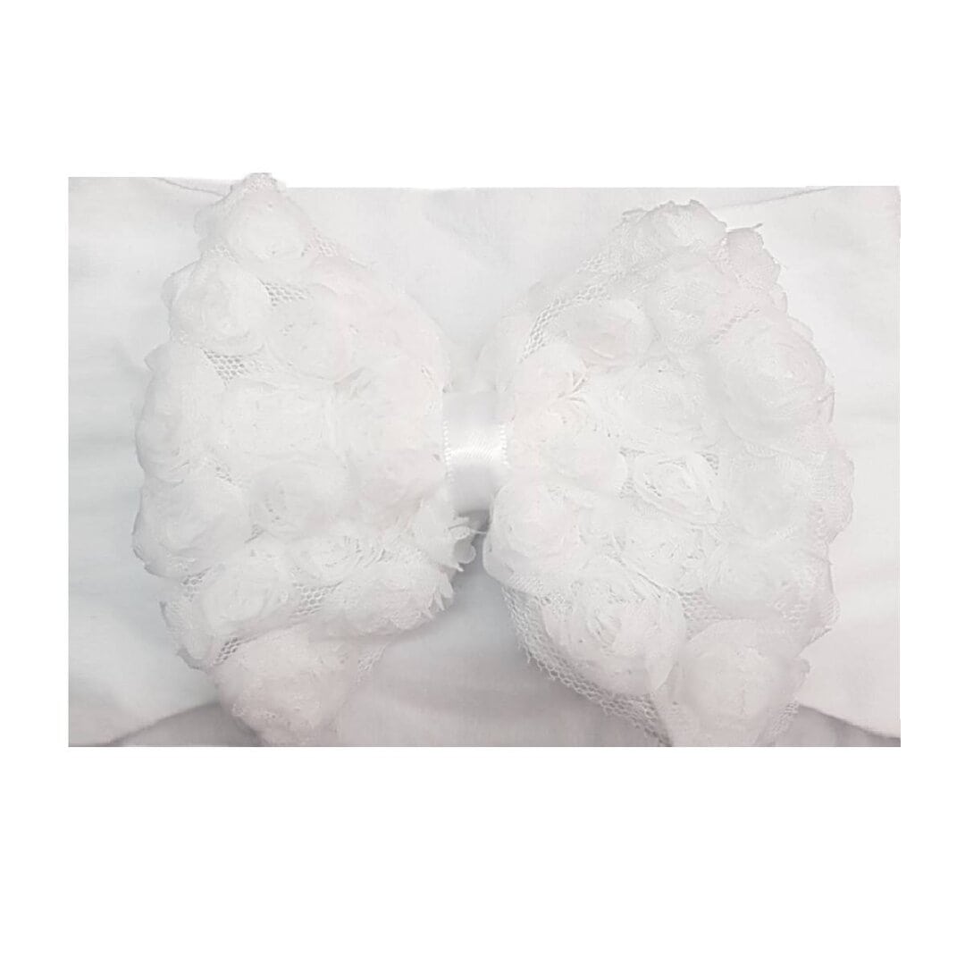 ROSE-HEADBAND-GIRL-HAIR Παιδική- Βρεφική Μαλακή κορδέλα μαλλιών με Τριανταφυλλένιο φιόγκο- white 0-6 χρονών - Image 1