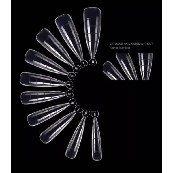 Κασετίνα με ψεύτικα νύχια  dual Forms 100 τμχ Διάφανα σχήμα Stiletto + μανταλάκι στήριξης - Image 7
