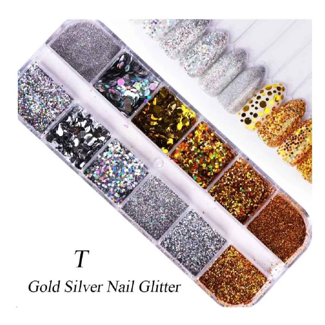 set-nails-powder-12-grids Κασετίνα με 12 Strass mix nail art χρωμάτων για διακόσμηση νυχιών - Image 1
