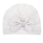Παιδικό- Βρεφικό Μαλακό ελαστικό τουρμπάνι από δαντέλα με μεγάλο φιόγκο  0-1 χρονών - White