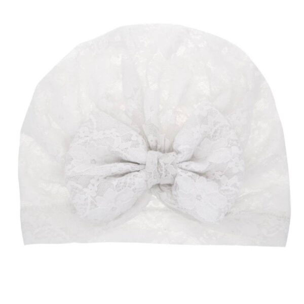 Παιδικό- Βρεφικό Μαλακό ελαστικό τουρμπάνι από δαντέλα με μεγάλο φιόγκο  0-1 χρονών - White - Image 3