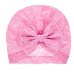 Παιδικό- Βρεφικό Μαλακό ελαστικό τουρμπάνι από δαντέλα με μεγάλο φιόγκο  0-1 χρονών - Pink