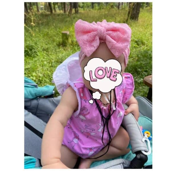 Παιδικό- Βρεφικό Μαλακό ελαστικό τουρμπάνι από δαντέλα με μεγάλο φιόγκο  0-1 χρονών - Pink - Image 2