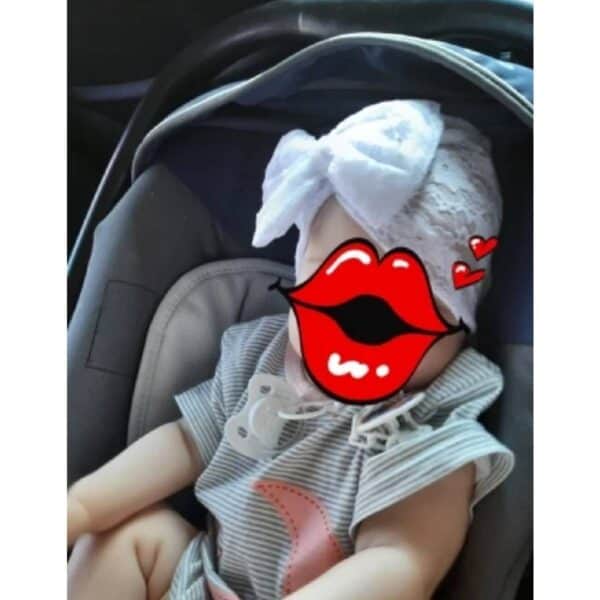 Παιδικό- Βρεφικό Μαλακό ελαστικό τουρμπάνι από δαντέλα με μεγάλο φιόγκο  0-1 χρονών - Pink - Image 3