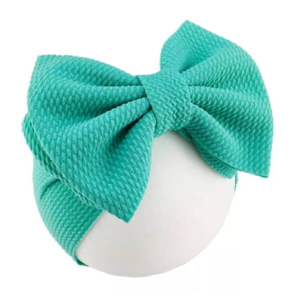 Παιδική- Βρεφική Μαλακή κορδέλα μαλλιών με μεγάλο φιόγκο 6'' inches 5 μηνών-7χρονών waffle- Turquoise - Image 2