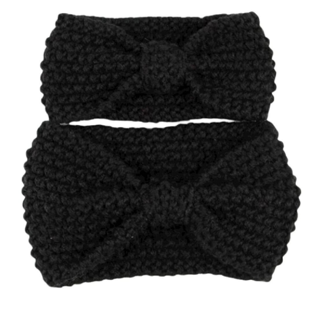 HEADBAND-MOTHER-DAUGHTER-WOODEN Σετ Μαμά- Κόρη Πλεκτή Μαλακή κορδέλα μαλλιών - Black 0-10 χρονών - Image 1