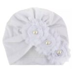 Παιδικό- Βρεφικό Μαλακό βελούδινο τουρμπάνι μαλλιών με λουλουδάκια  3 μηνών-2χρονών - White