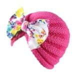 Πλεκτό μάλλινο σκουφάκι με φιόγκο 10cm για ηλικία 0-5 χρονών - Pink