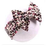 Παιδική- Βρεφική Μαλακή βελούδινη κορδέλα μαλλιών με leopard Pink φιόγκο animal print  5 μηνών-8χρονών - Image 2