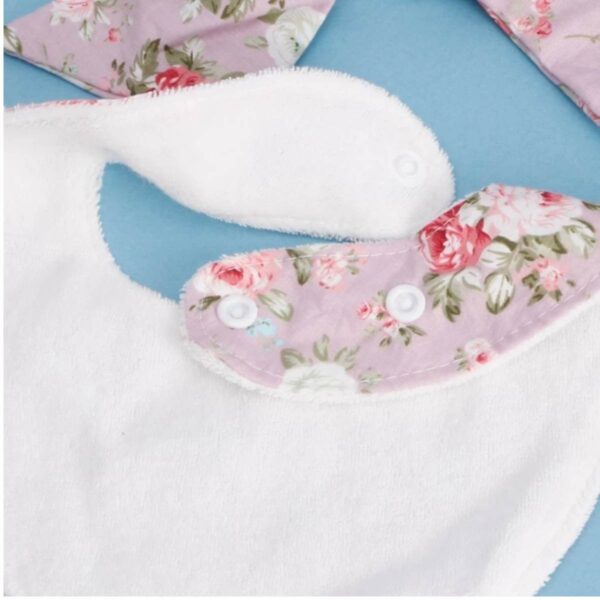 Σετ 3 τμχ Παιδική- Βρεφική Μαλακή κορδέλα μαλλιών με  φιόγκο + σαλιάρα Ροζ Floral + Teether - Image 3