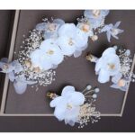 Νυφικό Σετ χτενάκι λουλουδιών σε χρυσό χρώμα 25cm + 2 κλιπ για παρανυφάκια 12cm με αποξηραμένα λουλουδάκια - Image 2