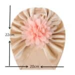 Παιδικό- Βρεφικό Μαλακό βελούδινο τουρμπάνι μαλλιών με λουλούδι 3 μηνών-3 χρονών - Sand/Peach - Image 2