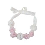 Παιδικό-βρεφικό Ροζ-ιβουάρ στεφάνι-κορδέλα λουλουδιών με δαντέλα για βάφτιση και παρανυφάκι