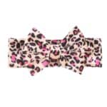 Παιδική- Βρεφική Μαλακή βελούδινη κορδέλα μαλλιών με leopard Pink φιόγκο animal print  5 μηνών-8χρονών