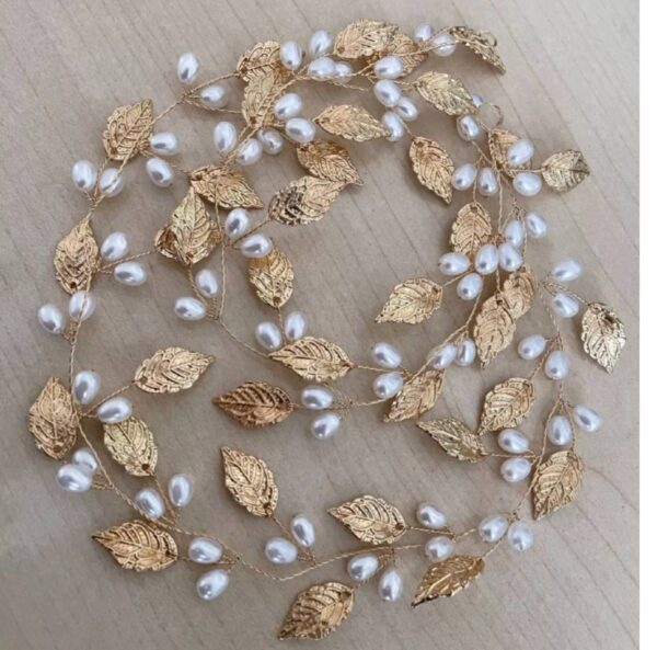 Νυφικό '' σύρμα '' με φύλλα και πέρλες αρχαιοελληνικό design σε χρυσό χρώμα 60cm - Image 6