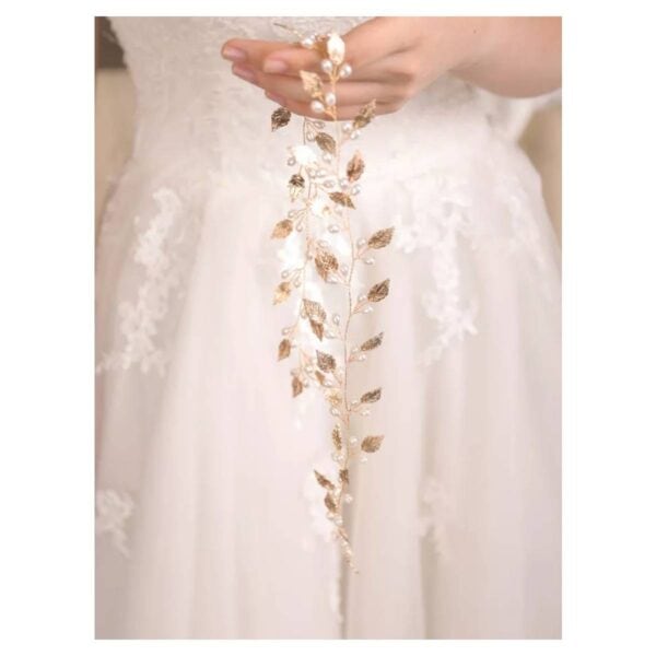 Νυφικό '' σύρμα '' με φύλλα και πέρλες αρχαιοελληνικό design σε χρυσό χρώμα 60cm - Image 5