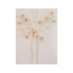 Νυφική φουρκέτα με κρυσταλλάκια και λευκά λουλούδια σε χρυσό χρώμα