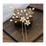 Νυφική φουρκέτα με κρυσταλλάκια και λευκά λουλούδια σε χρυσό χρώμα - Image 2