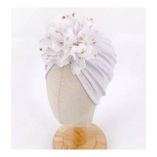 Παιδικό- Βρεφικό Μαλακό ελαστικό τουρμπάνι μαλλιών με Λουλούδι 3 μηνών -5χρονών - White - Image 2
