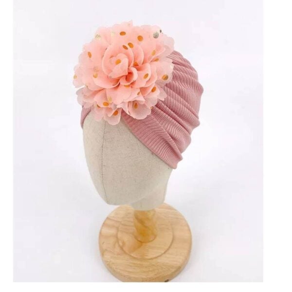 Παιδικό- Βρεφικό Μαλακό ελαστικό τουρμπάνι μαλλιών με Λουλούδι 3 μηνών-5χρονών - Pale Pink - Image 3