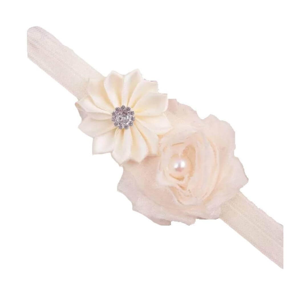 girl-headband-baptism Παιδική- Βρεφική κορδέλα με λουλούδια για βάφτιση και παρανυφάκια 0-5 χρονών- Ώχρα - Image 1