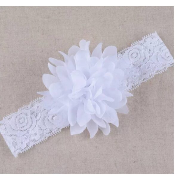 Παιδική- Βρεφική κορδέλα Λουλούδι με δαντέλα για βάφτιση και παρανυφάκια 0-3 χρονών- White - Image 2