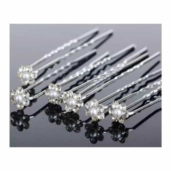 Νυφικό Τσιμπιδάκι- Φουρκέτα Λουλουδάκι με στρας και πέρλα 0,8 cm - Image 2