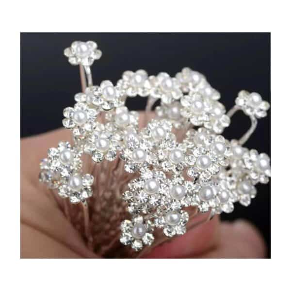 Νυφικό Τσιμπιδάκι- Φουρκέτα Λουλουδάκι με στρας και πέρλα 0,8 cm - Image 4