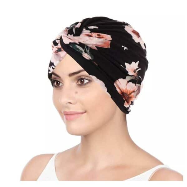Γυναικείο  Μαλακό Τουρμπάνι  μαλλιών - Black flowers (Μαύρο) - Image 2