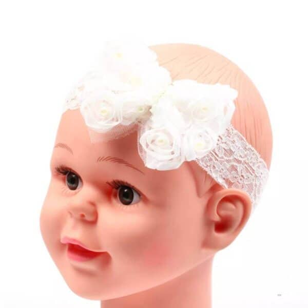 Παιδική- Βρεφική κορδέλα με Φιόγκο και περλίτσες για βάφτιση  0-2 χρονών- White - Image 3