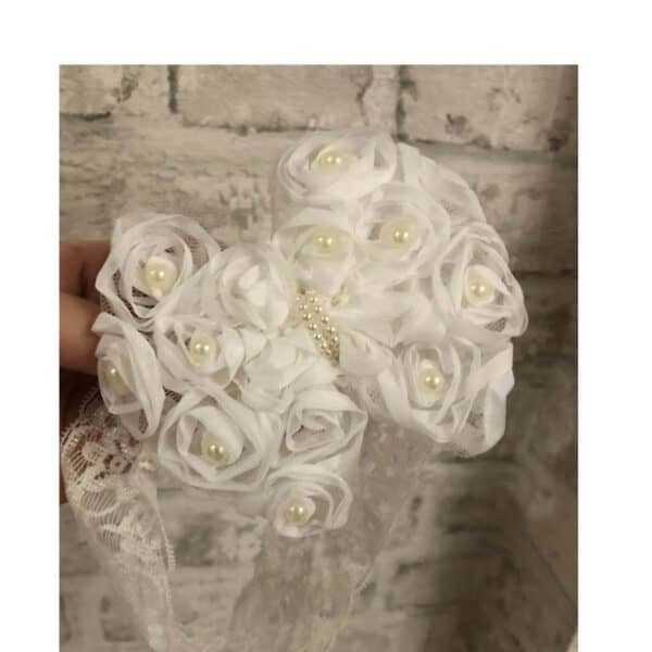 Παιδική- Βρεφική κορδέλα με Φιόγκο και περλίτσες για βάφτιση  0-2 χρονών- White - Image 2