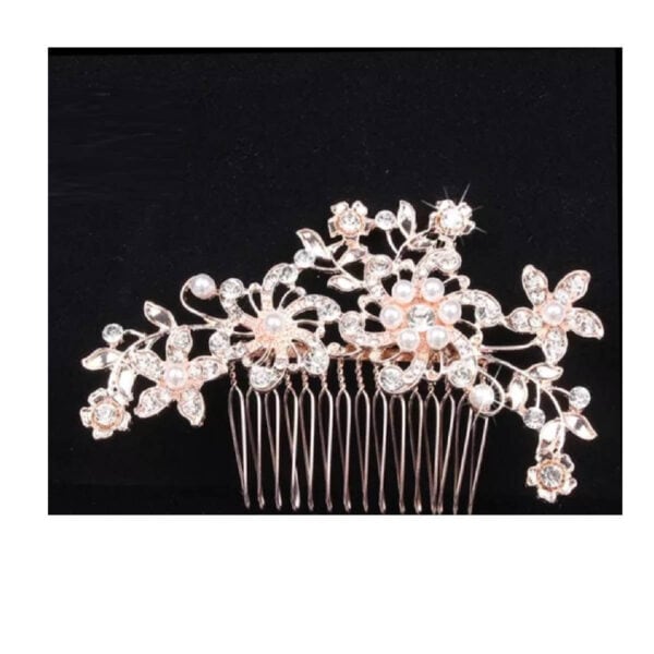 Νυφικό Χτένακι  με στρας και κρύσταλλα Bridal Λουδούδια 11cm Gold - Image 2