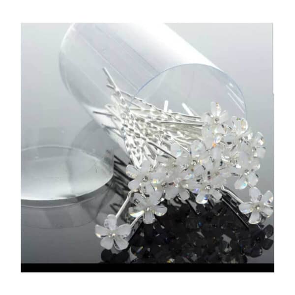 Νυφικό Τσιμπιδάκι- Φουρκέτα Λουλουδάκι λευκό με στρας  1,2cm - Image 4