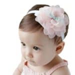 Παιδική- Βρεφική κορδέλα με μεγάλο λουλούδι για βάφτιση Pink 0-5 χρονών - Image 2
