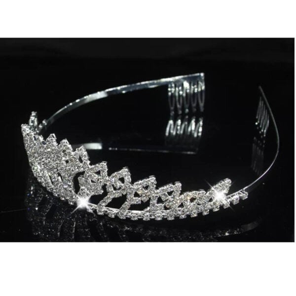 Νυφική Κορώνα- Τιάρα με κρύσταλλα  ασημί ύψους 3,60cm με χτενάκι στήριξης - Image 3